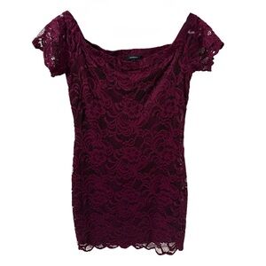 Ambiance Burgundy Floral Lace Mini Dress.